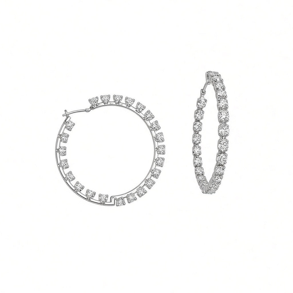 14K White Gold Inside-Out Diamond Hoop Earrings – 12.10 ct Total