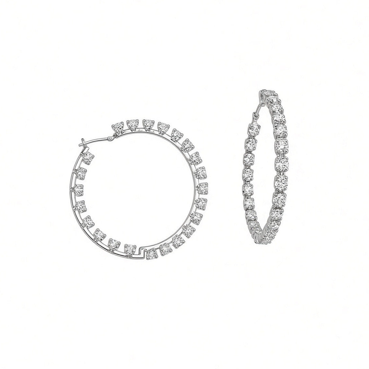 14K White Gold Inside-Out Diamond Hoop Earrings – 12.10 ct Total