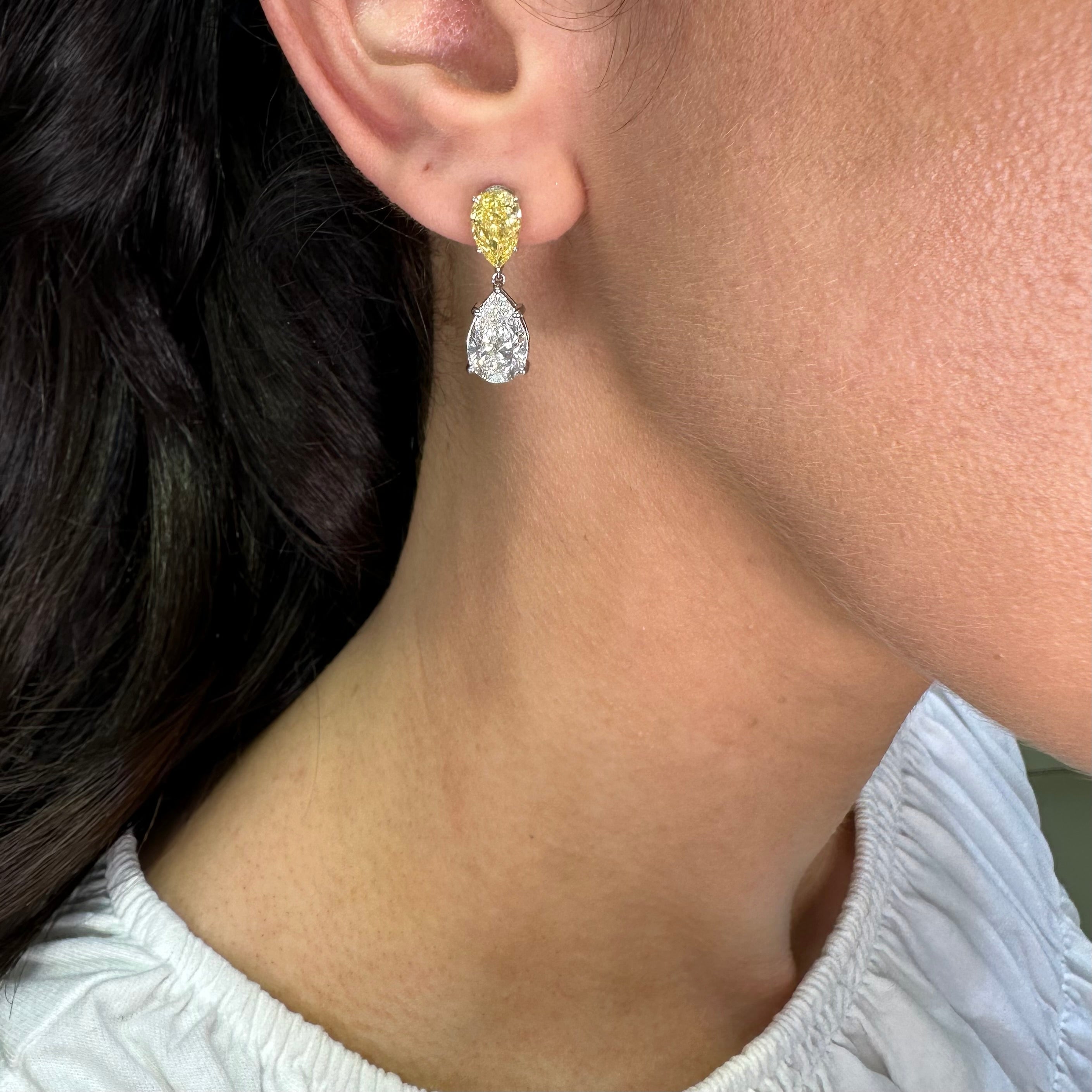 14K White Gold 6.65CT Lab Grown Yellow & White Diamond Drop Earrings ER00028 ITJJ