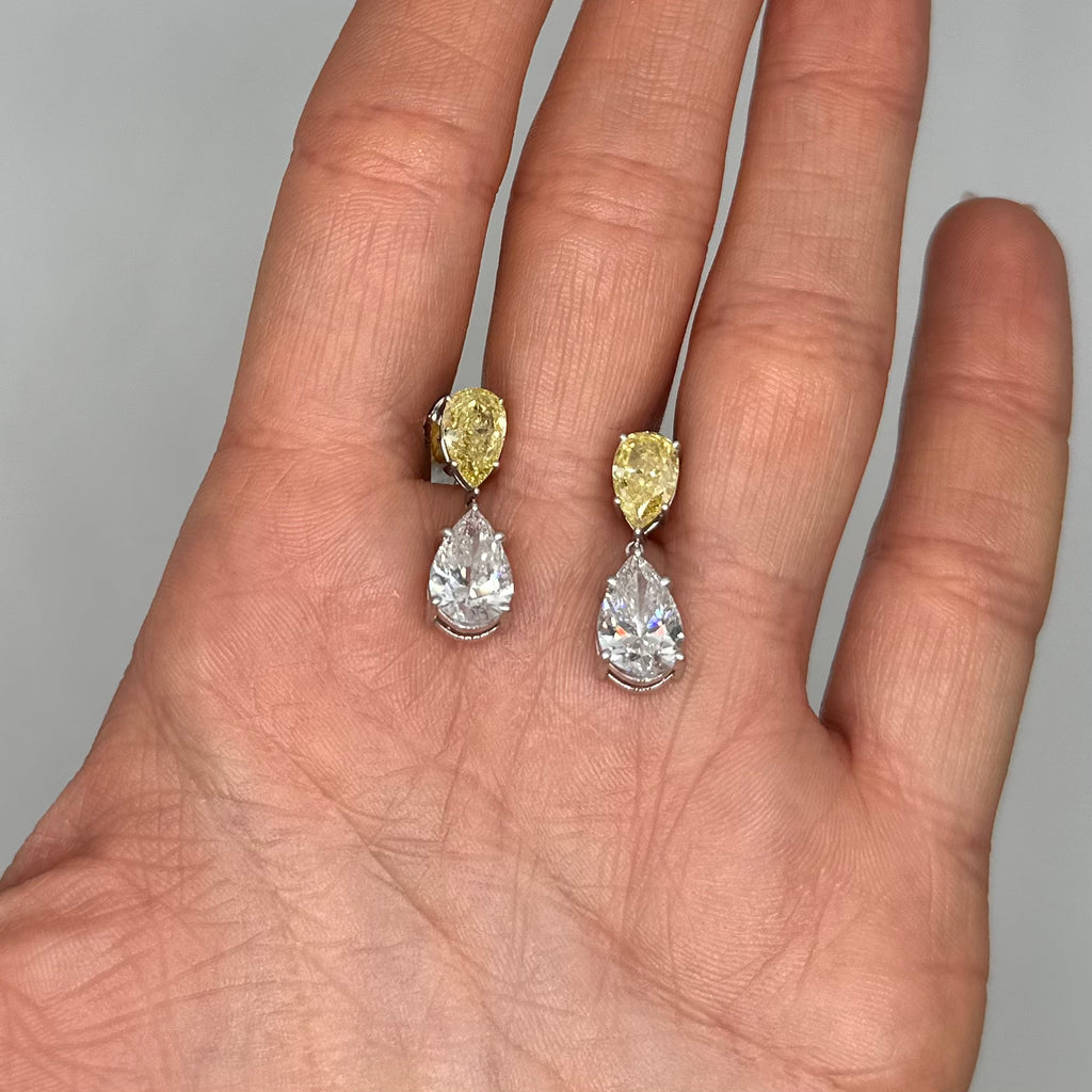 14K White Gold 6.65CT Lab Grown Yellow & White Diamond Drop Earrings ER00028 ITJJ