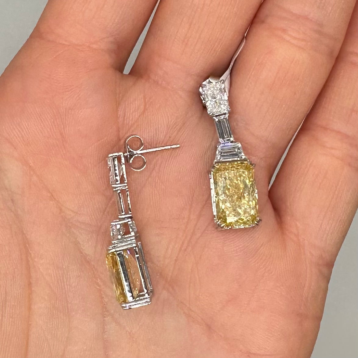 14K White Gold 12.34CT Lab-Grown Yellow & White Diamond Drop Earrings 1596405 GZTJ