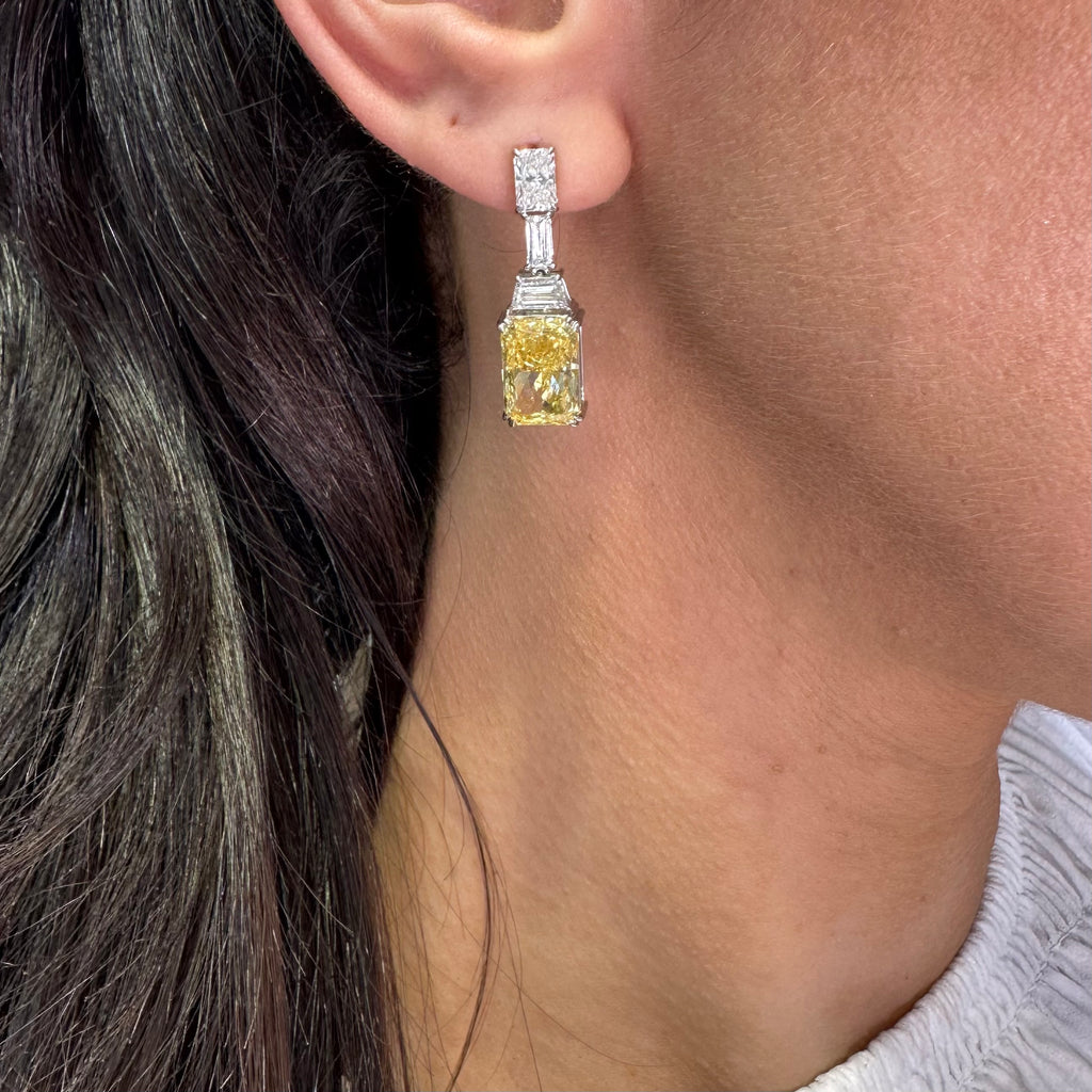 14K White Gold 12.34CT Lab-Grown Yellow & White Diamond Drop Earrings 1596405 GZTJ