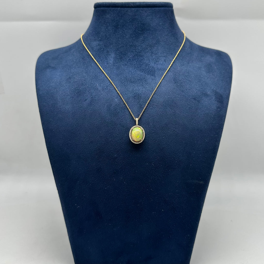 14K Yellow Gold Opal Diamond Pendant Necklace – 2.58 CT Opal & 0.13 CT Diamonds DC-N13881-1