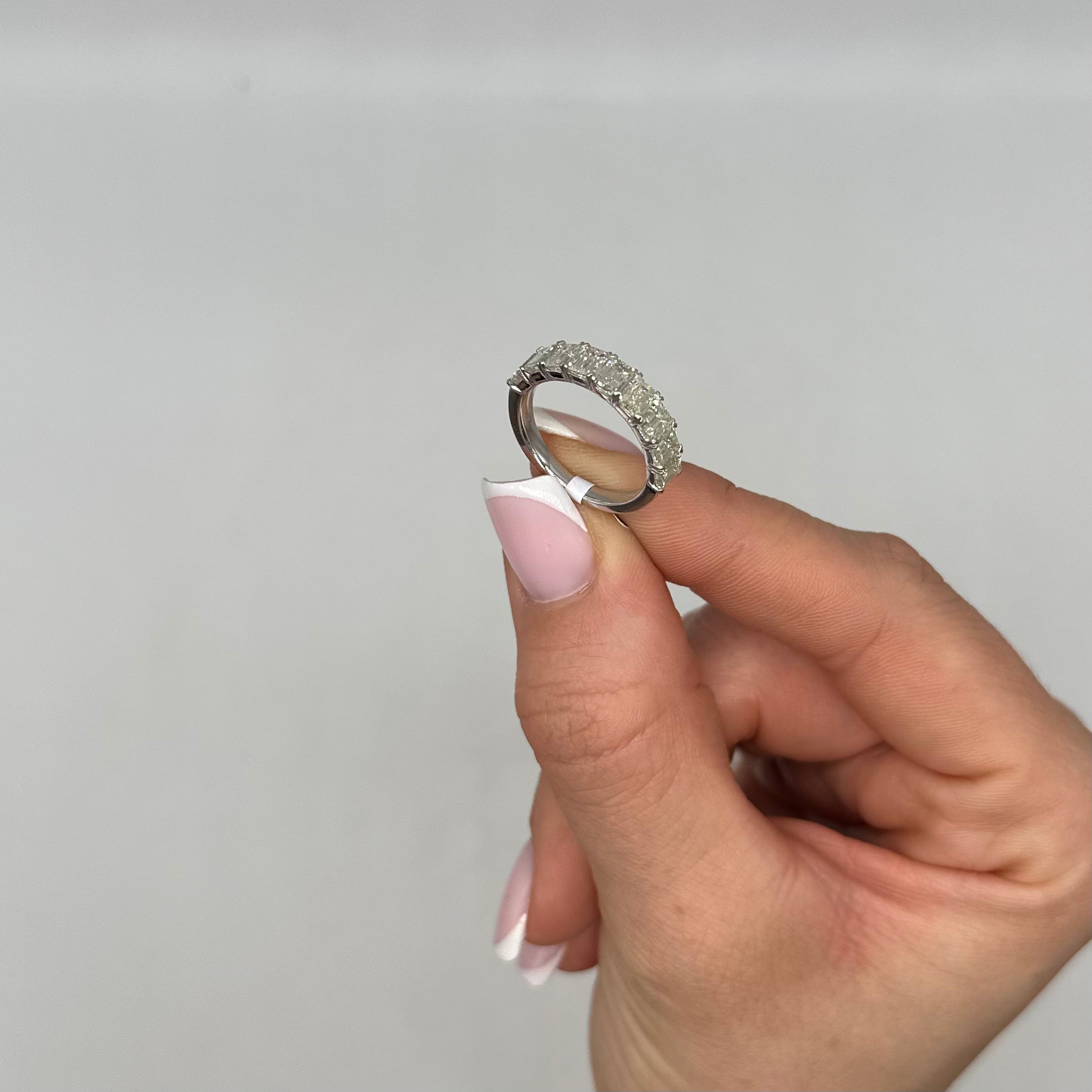 18K White Gold 3.12CT Emerald Cut Diamond Band Ring WF142095