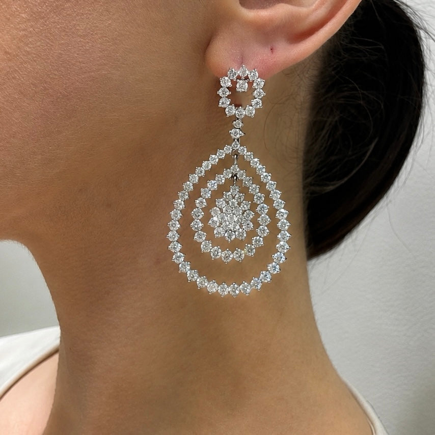 18KT White Gold Diamond Drop Earrings – 13.32CT TW  DIER0115 LJJJ