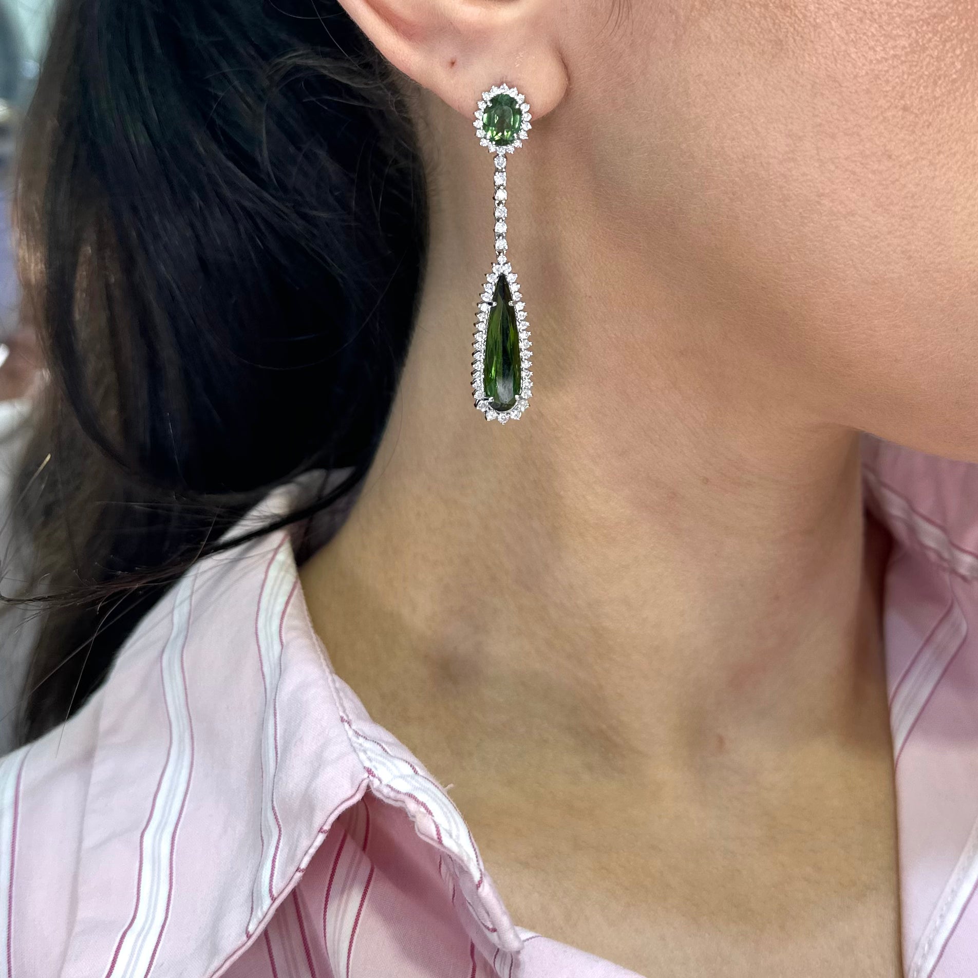 18K White Gold 11.80ct Green Tourmaline & 1.42ct Diamond Earrings COLER016 GZAJ