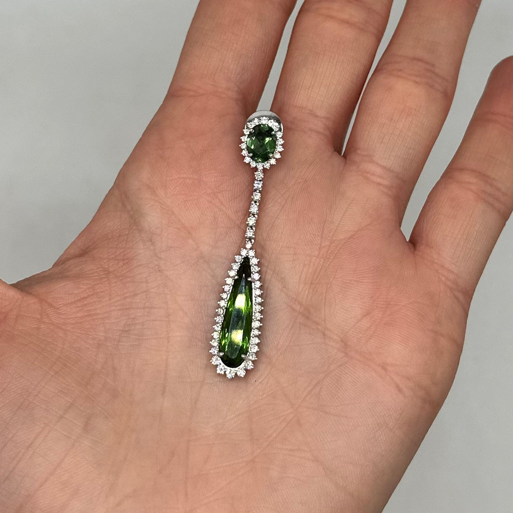 18K White Gold 11.80ct Green Tourmaline & 1.42ct Diamond Earrings COLER016 GZAJ