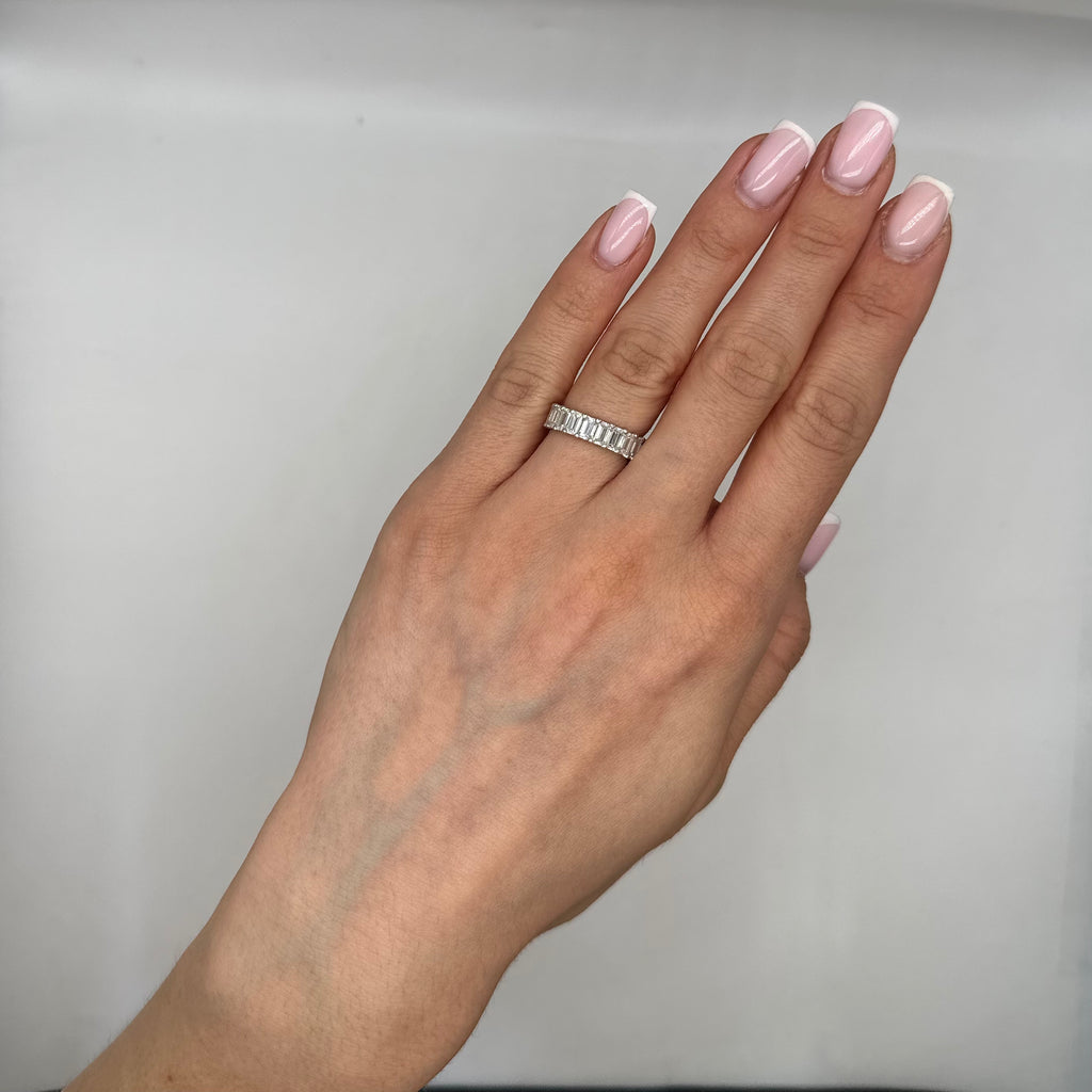 18K White Gold 5.30 Carat Emerald Cut Diamond Eternity Band Ring TR7238-11