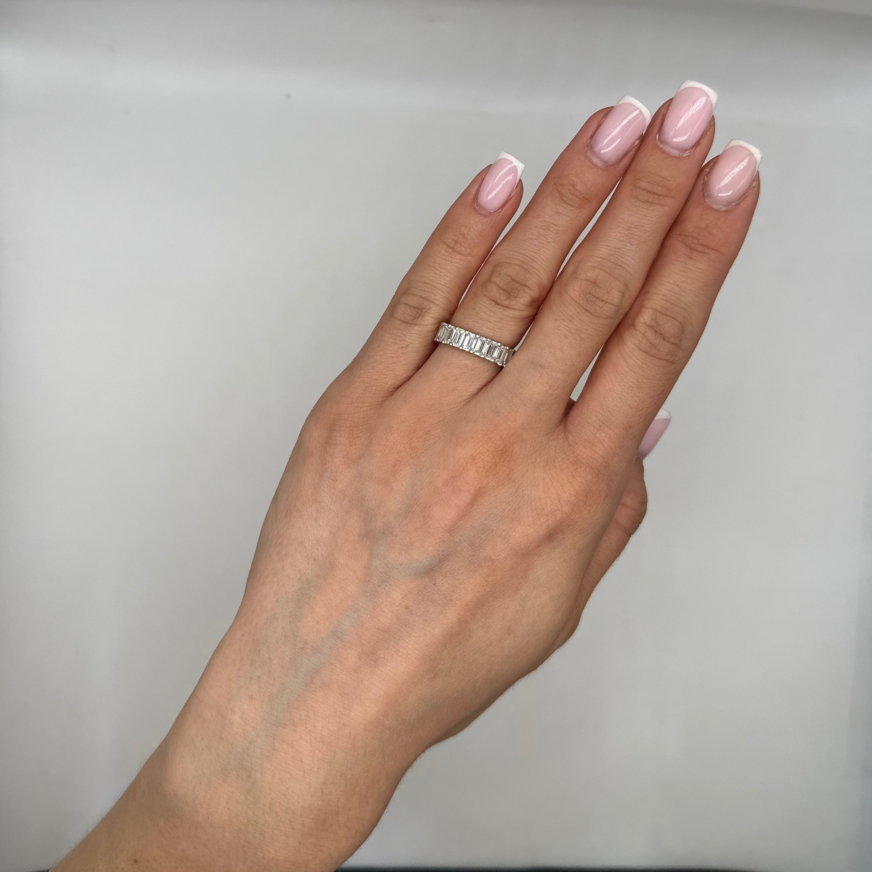 18K White Gold 5.30 Carat Emerald Cut Diamond Eternity Band Ring TR7238-11