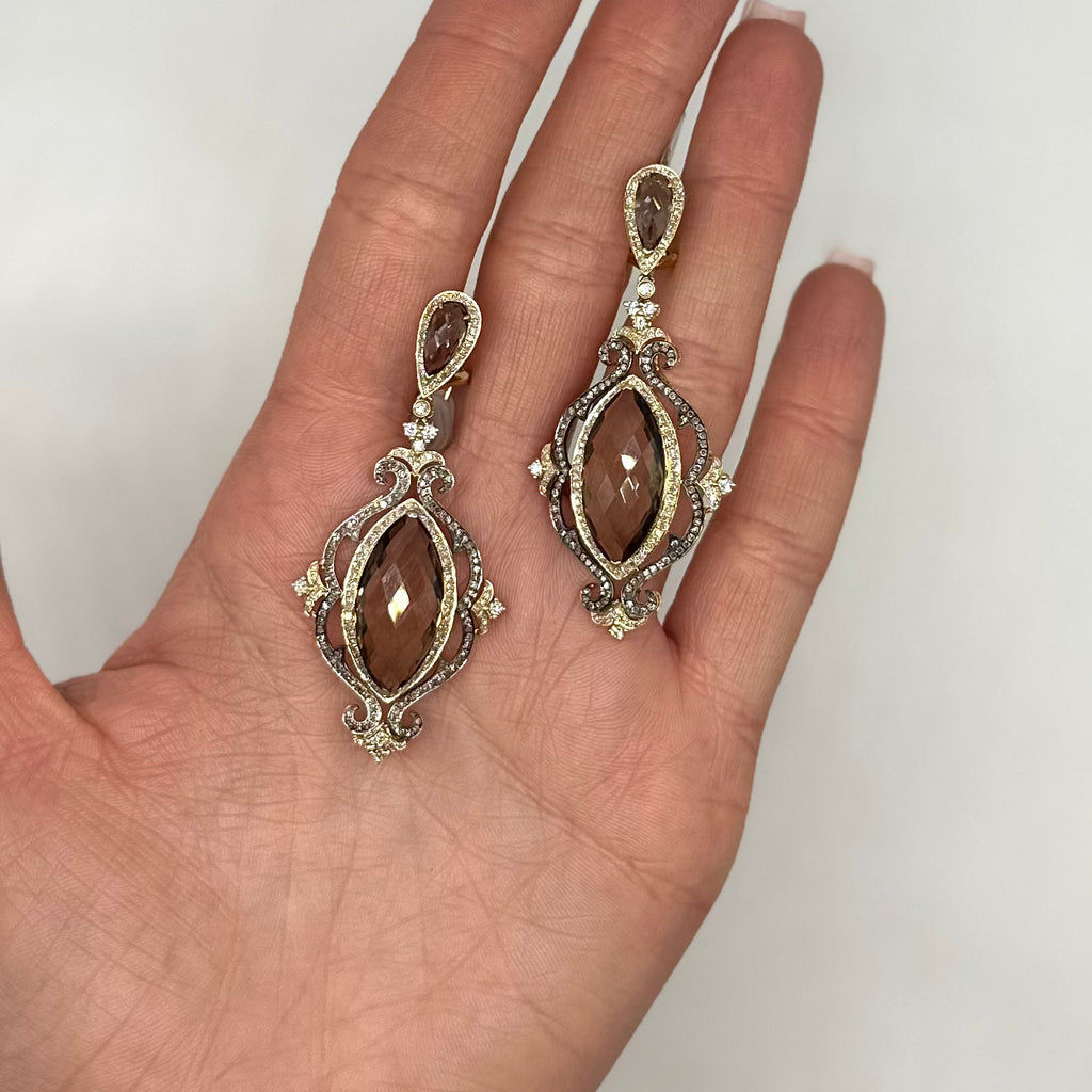 14K Yellow Gold Smoky Topaz & Diamond Earrings – 20.65 CT DC-E10461-1