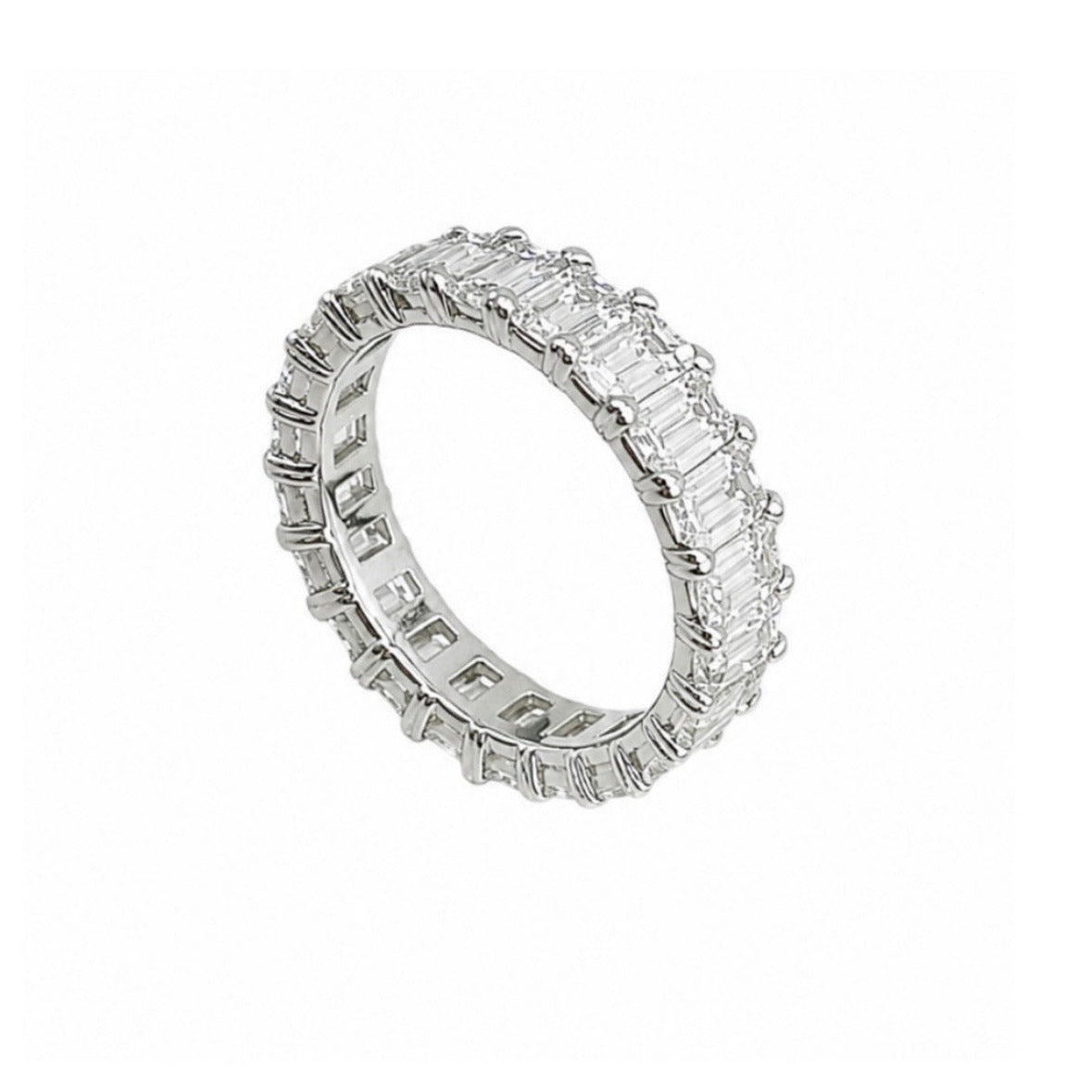 18K White Gold 5.30 Carat Emerald Cut Diamond Eternity Band Ring TR7238-11