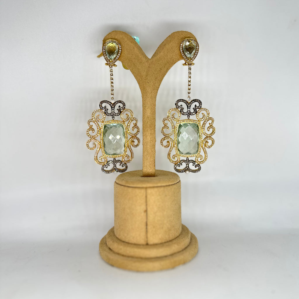 18K Yellow Gold Green Amethyst & Diamond Earrings – 47.31 CT NJJJ EA5916
