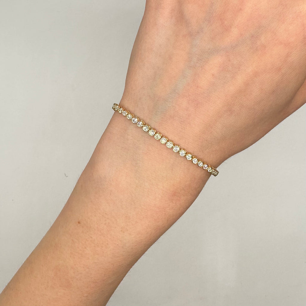 14K Yellow Gold Bezel Set Diamond Tennis Bracelet 2.32 PJBR5587-018