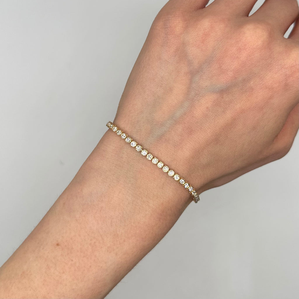 14K Yellow Gold Bezel Set Diamond Tennis Bracelet 2.32 PJBR5587-018