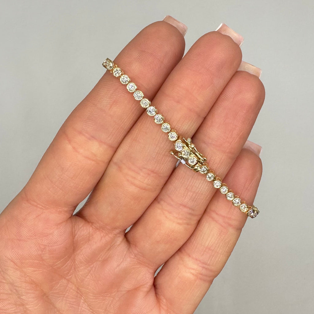 14K Yellow Gold Bezel Set Diamond Tennis Bracelet 2.32 PJBR5587-018