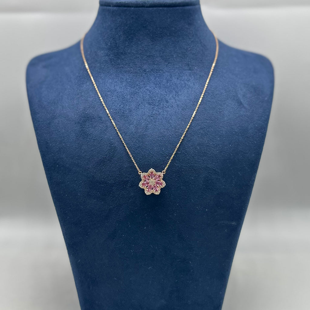 18KT Rose Gold Pink Sapphire & Diamond Necklace – SDP052 ITTI