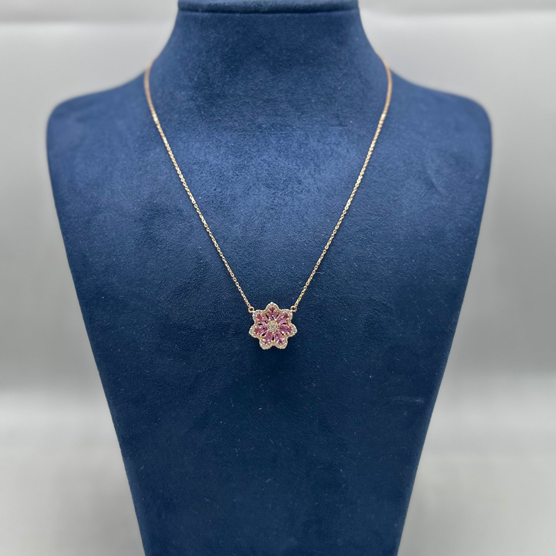 18KT Rose Gold Pink Sapphire & Diamond Necklace – SDP052 ITTI