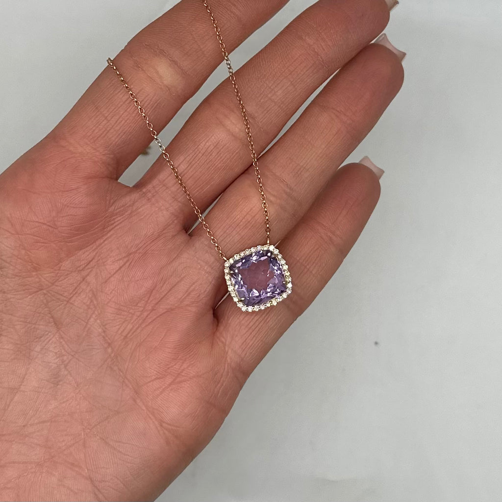 18K Rose Gold 5.60 CT Amethyst & 0.26 CT Diamond Pendant Necklace COLN021 STJ