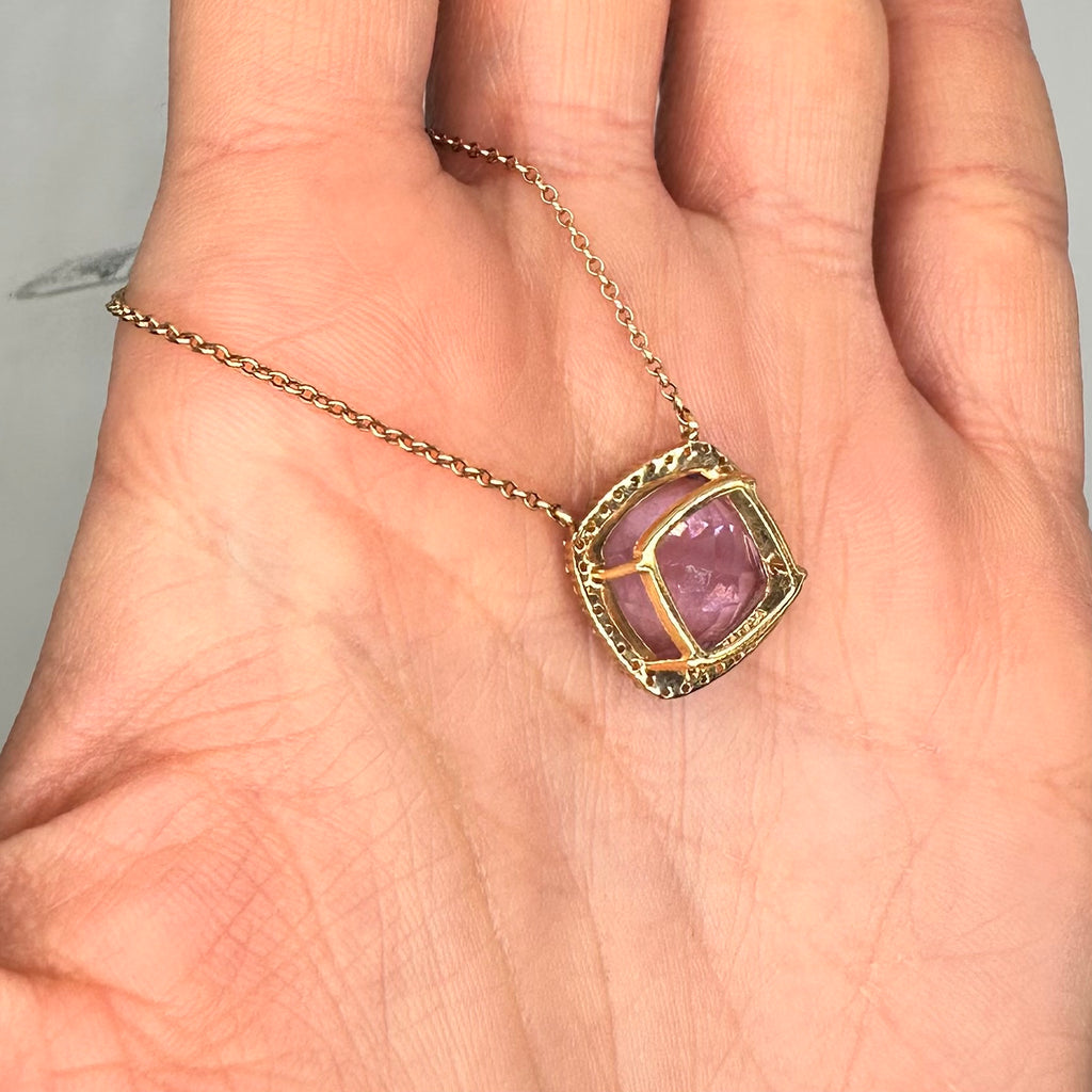18K Rose Gold 5.60 CT Amethyst & 0.26 CT Diamond Pendant Necklace COLN021 STJ