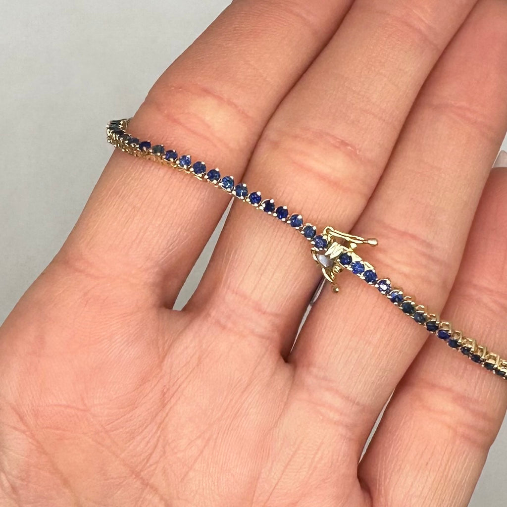 14K Yellow Gold Sapphire Tennis Necklace – 6.79 CT, 16 Inch PJN5293-SA1-004