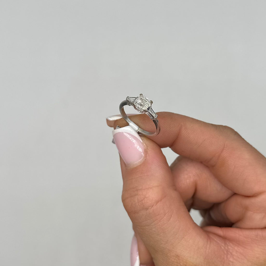 14K White Gold Diamond Ring with 0.90CT Princess Cut Clarity Enhanced Center Diamond – 1.10CT EMDR025 INJJ