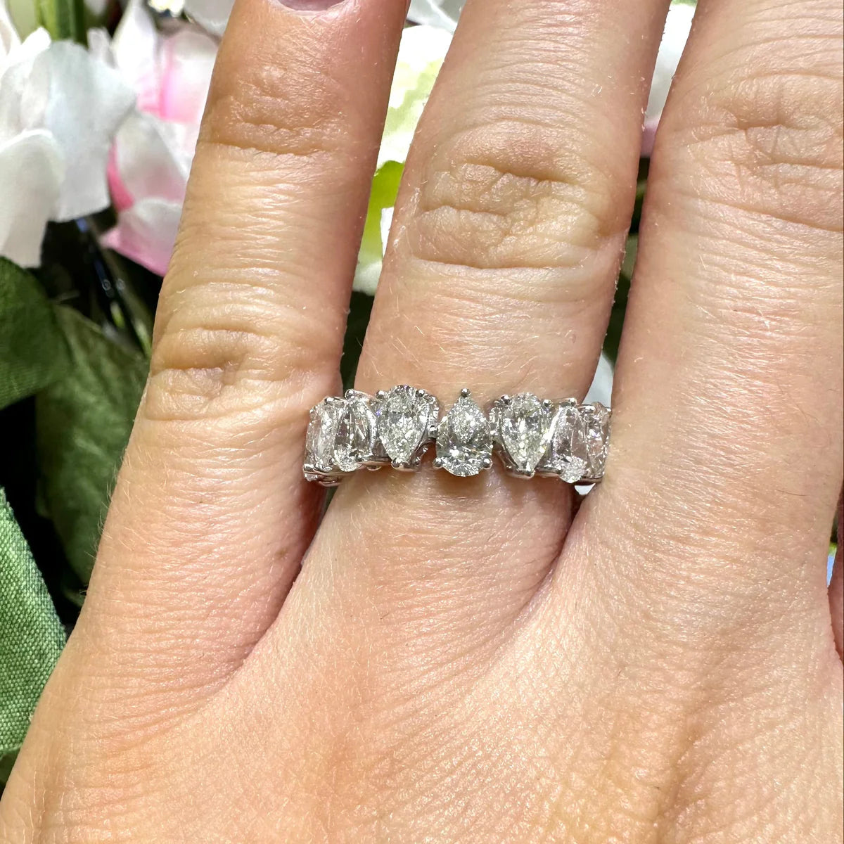 18K White Gold Pear Diamond Half Eternity Ring – 4.29CT WB115 TNJJ