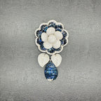 18K White Gold Diamond & Sapphire Floral Pin/Pendant – 8 CT Diamonds, 24 CT Sapphires