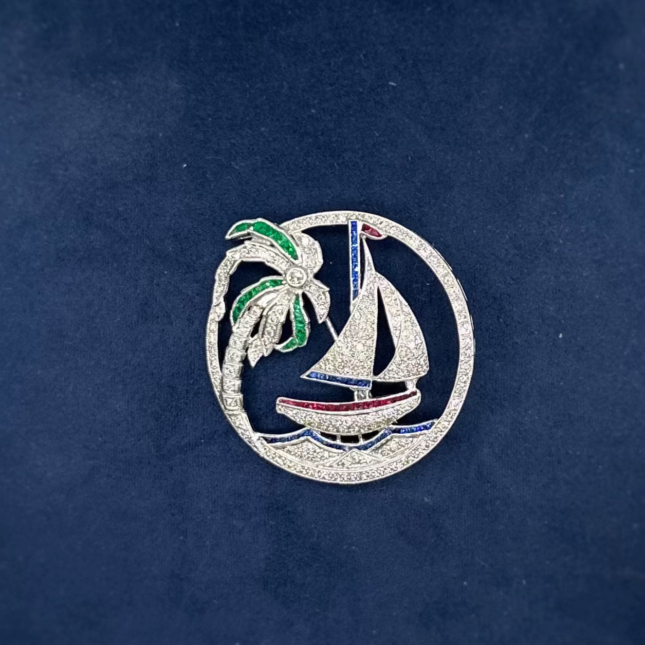 18K White Gold Diamond, Emerald, Sapphire &amp; Ruby Pin ITJJ