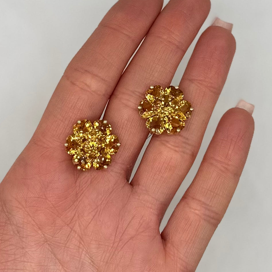 14K Yellow Gold Floral Earrings – 16.00 CT Yellow Citrine ATJ