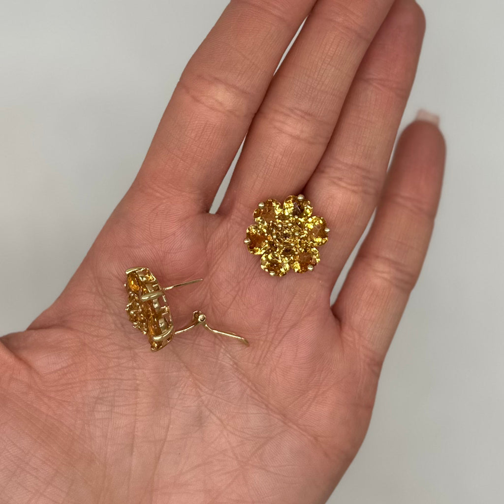 14K Yellow Gold Floral Earrings – 16.00 CT Yellow Citrine ATJ