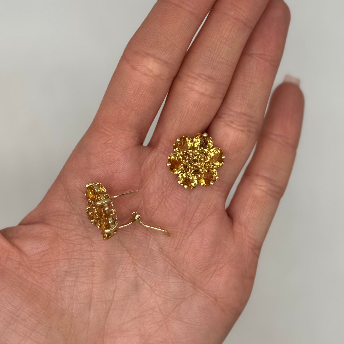14K Yellow Gold Floral Earrings – 16.00 CT Yellow Citrine ATJ