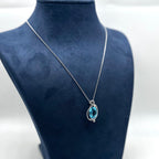 14K White Gold Chain & 18K White Gold Pendant – 0.26CT Diamonds & 7.40CT Blue Topaz TJJ