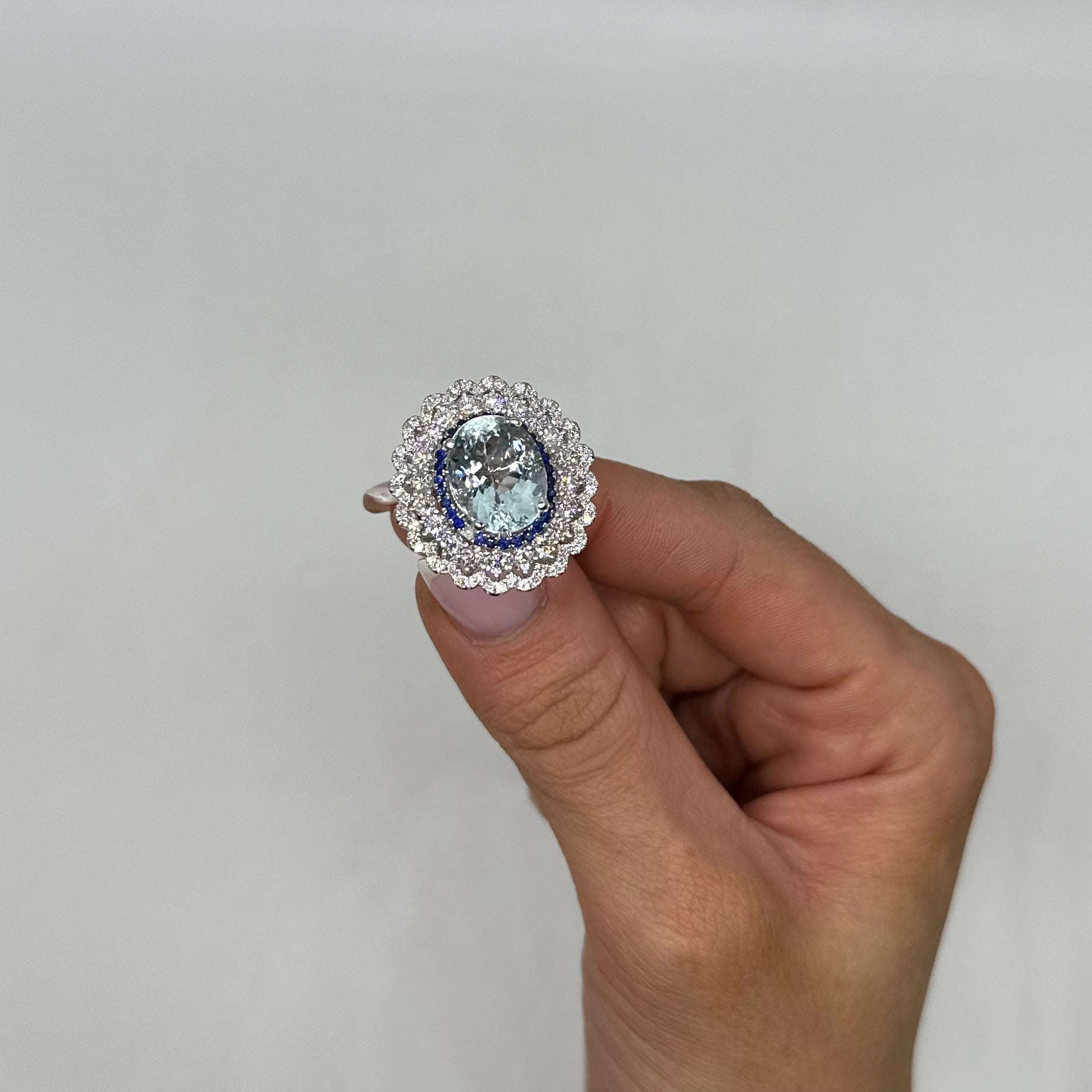 18K White Gold Aquamarine, Sapphire & Diamond Ring CDR006 NTJJ