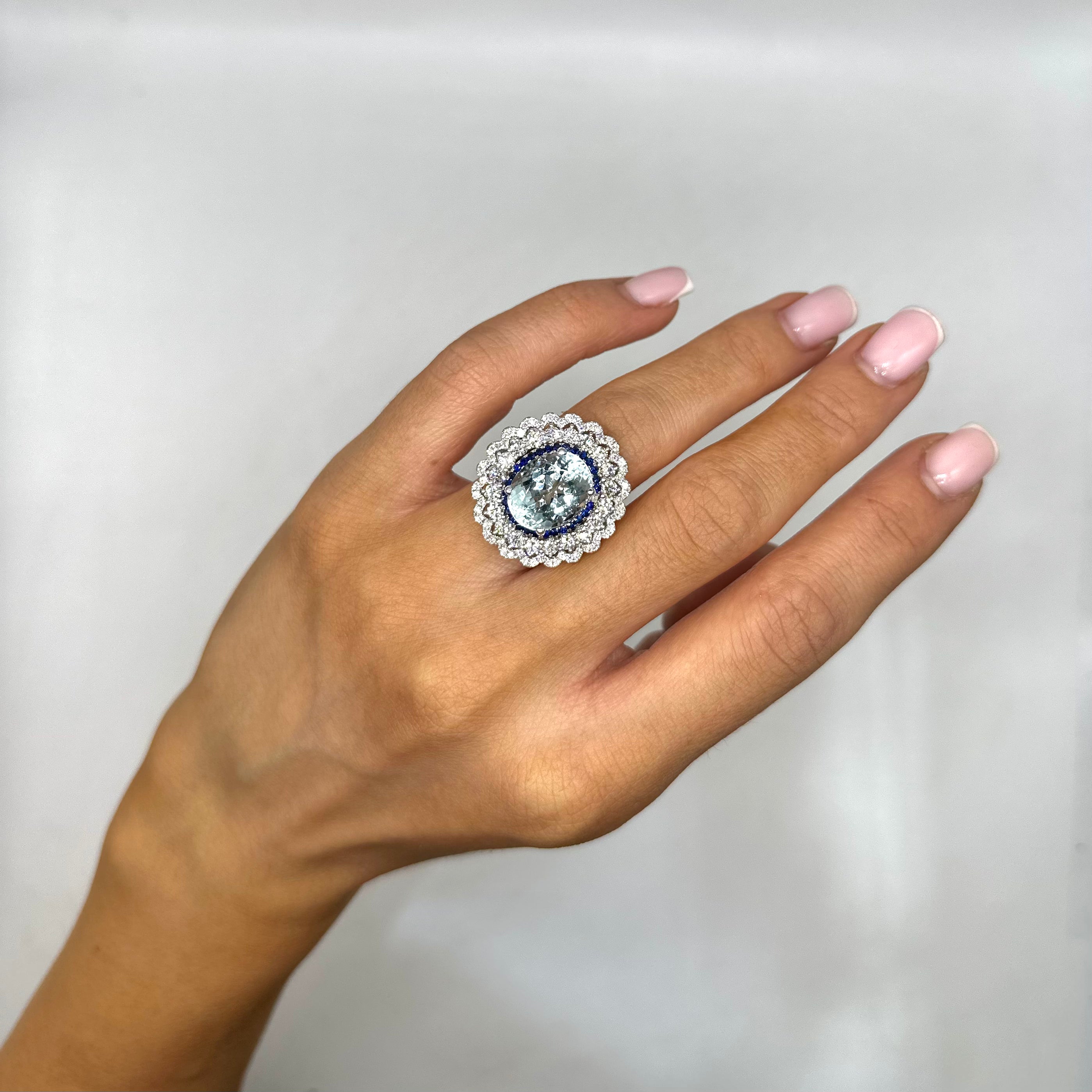 18K White Gold Aquamarine, Sapphire & Diamond Ring CDR006 NTJJ