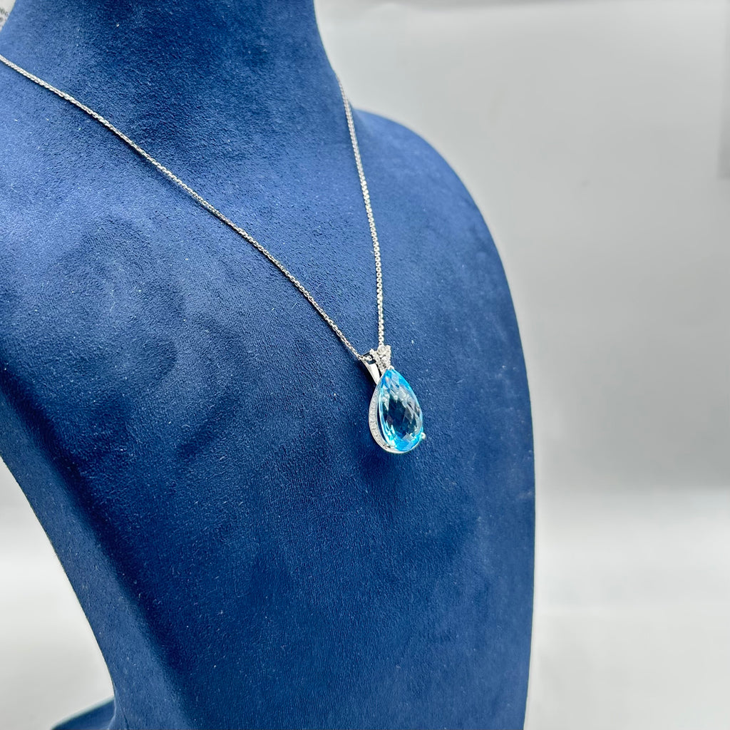 14K White Pendant Necklace - 4.60 CT Blue Topaz & 0.20 CT Diamond  CDN010 ZTJ
