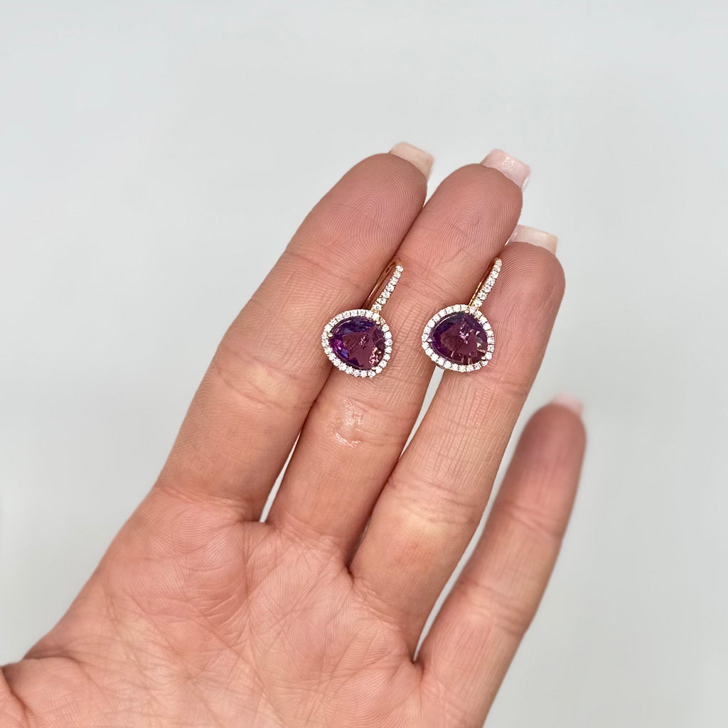 18K Yellow Gold 4.02ct Amethyst & 0.43ct Diamond Halo Drop Earrings COLER025 ETJ