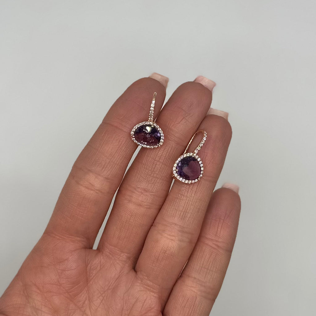 18K Yellow Gold 4.02ct Amethyst & 0.43ct Diamond Halo Drop Earrings COLER025 ETJ