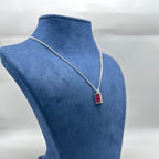 18K White Gold 3.73CT Natural Ruby & 0.08CT Diamond Pendant Necklace – 16” RDP02 EJJ