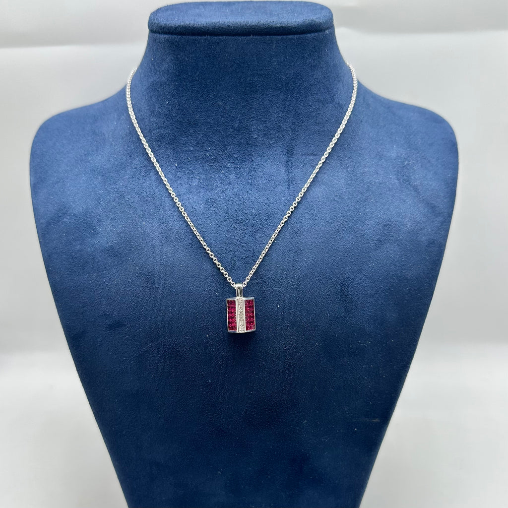18K White Gold 3.73CT Natural Ruby & 0.08CT Diamond Pendant Necklace – 16” RDP02 EJJ