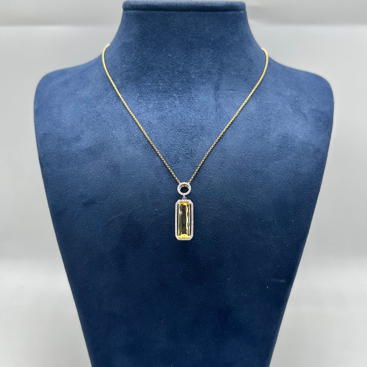 14K Yellow Gold 3.86CT Yellow Citrine & 0.18CT Diamond Pendant Necklace – 16” AJJ