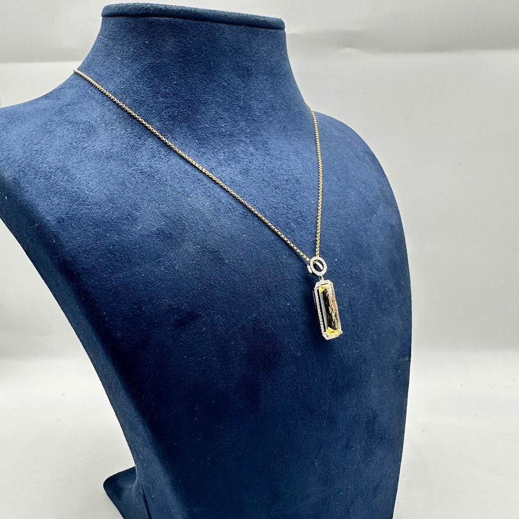 14K Yellow Gold 3.86CT Yellow Citrine & 0.18CT Diamond Pendant Necklace – 16” AJJ