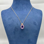18K Rose Gold Pendant & 14K Rose Gold Chain with 0.25ct Diamonds, 0.05ct Pink Sapphire & 6.20ct Amethyst