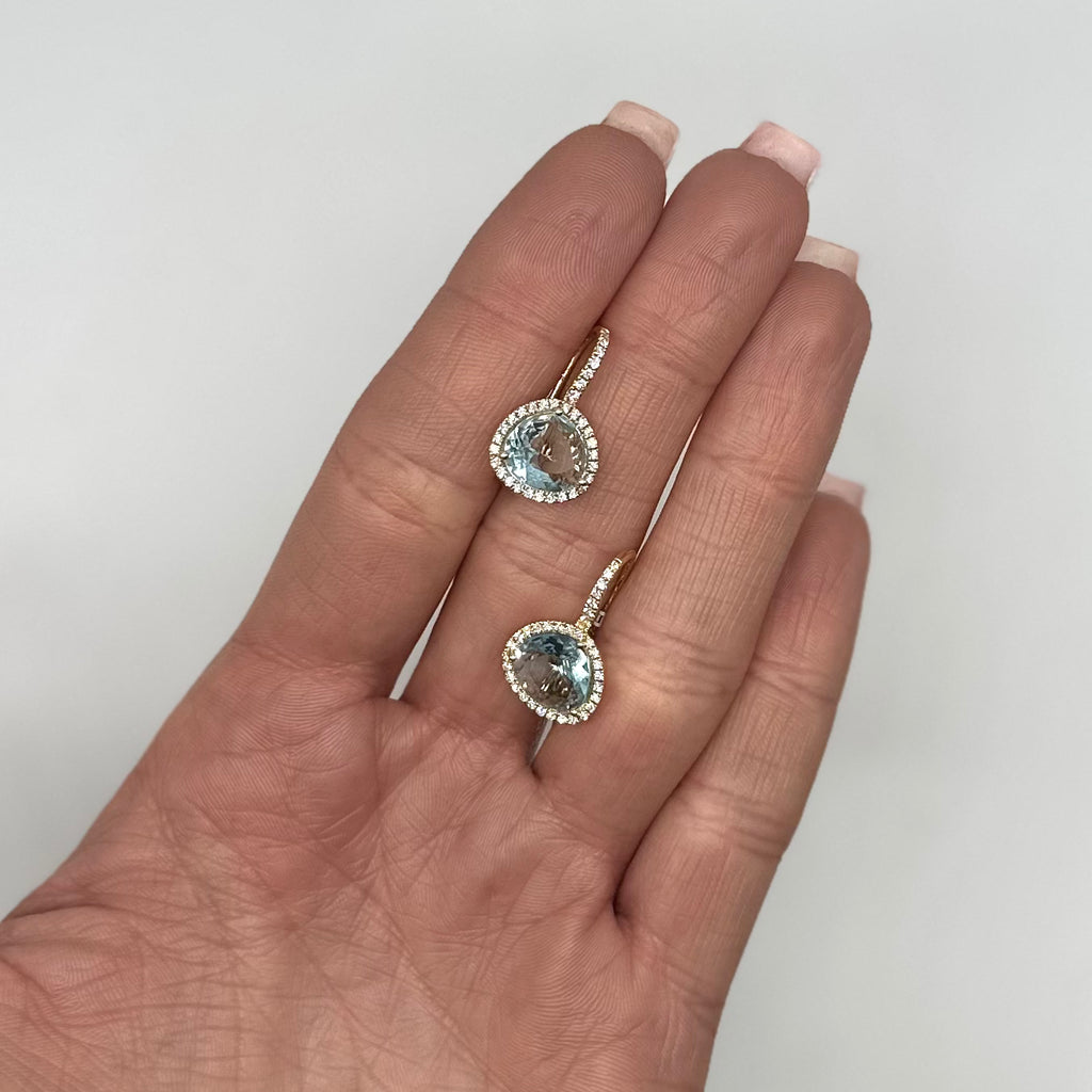 18K Yellow Gold 5.30ct Blue Topaz & 0.43ct Diamond Halo Drop Earrings COLER025 ETJ