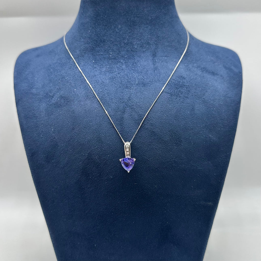 14K White Gold Pendant Necklace with 2.50ct Blue Tanzanite &amp; 0.11ct Diamonds – 16” Chain