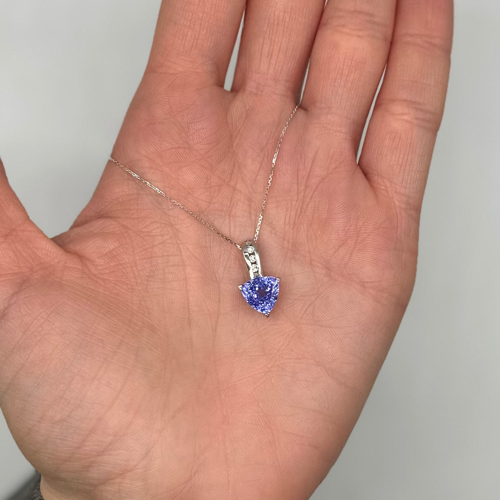 14K White Gold Pendant Necklace with 2.50ct Blue Tanzanite &amp; 0.11ct Diamonds – 16” Chain