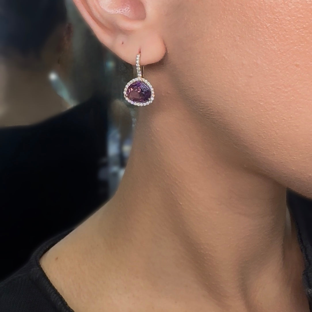 18K Yellow Gold 4.02ct Amethyst & 0.43ct Diamond Halo Drop Earrings COLER025 ETJ