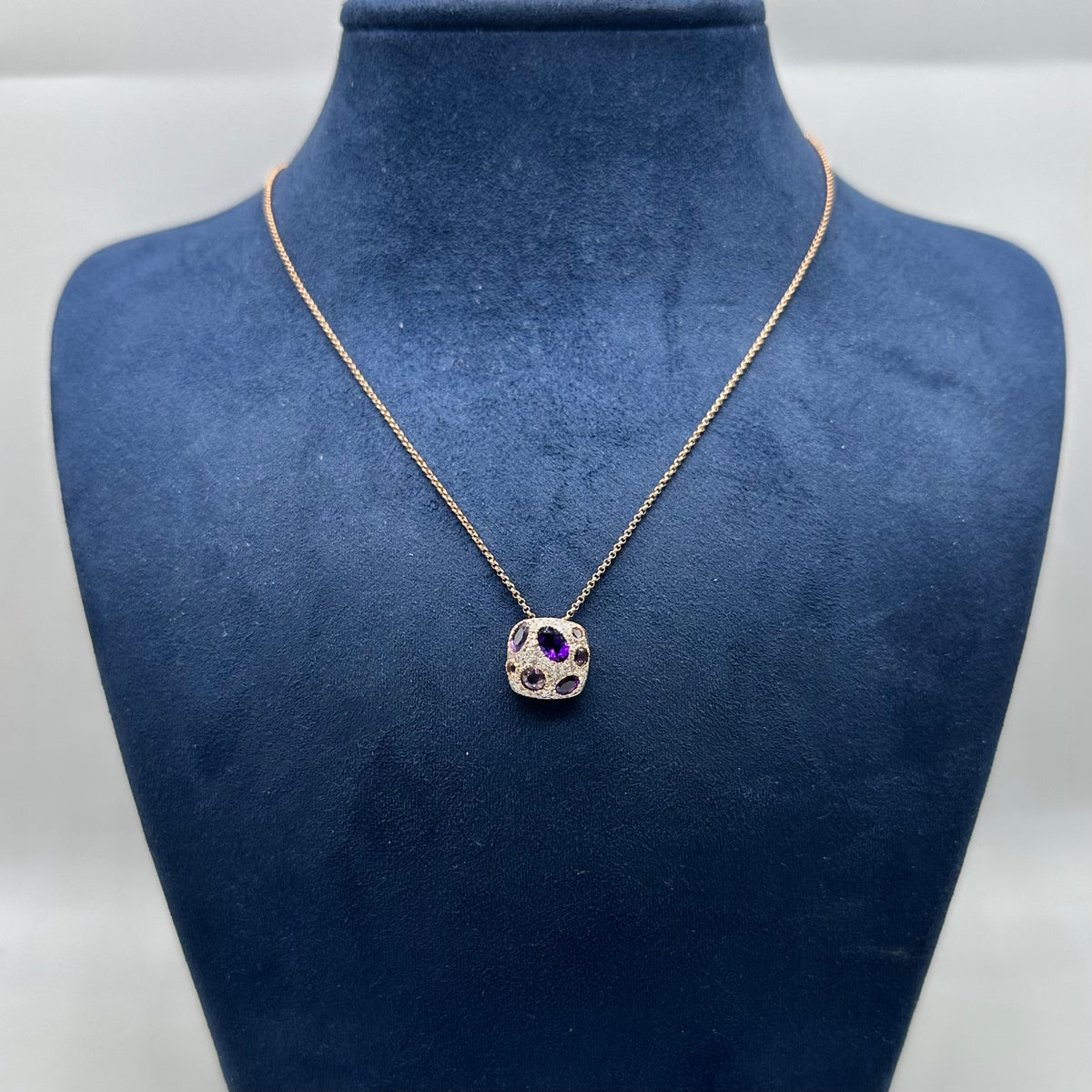 14K Rose Gold 0.28CT Amethyst & 0.26CT Diamond Pendant Necklace – 15.75” W8386
