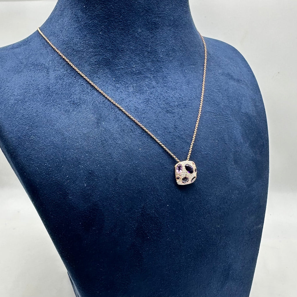 14K Rose Gold 0.28CT Amethyst & 0.26CT Diamond Pendant Necklace – 15.75” W8386