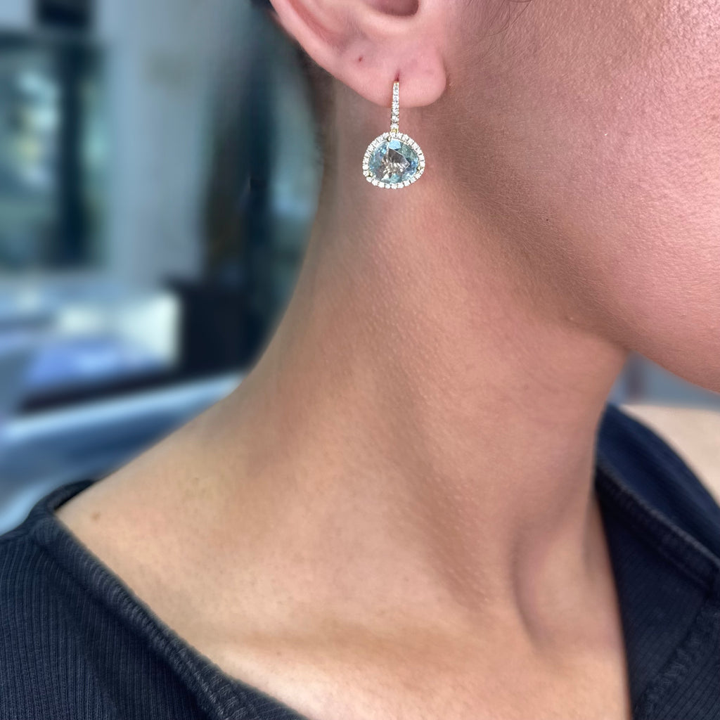 18K Yellow Gold 5.30ct Blue Topaz & 0.43ct Diamond Halo Drop Earrings COLER025 ETJ