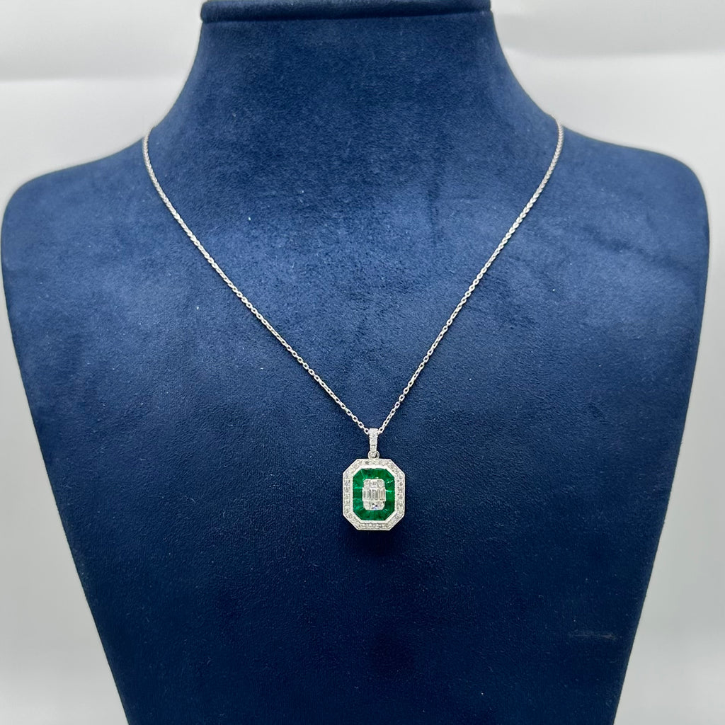 18KT White Gold Emerald & Diamond Necklace – EMDN031 INLN